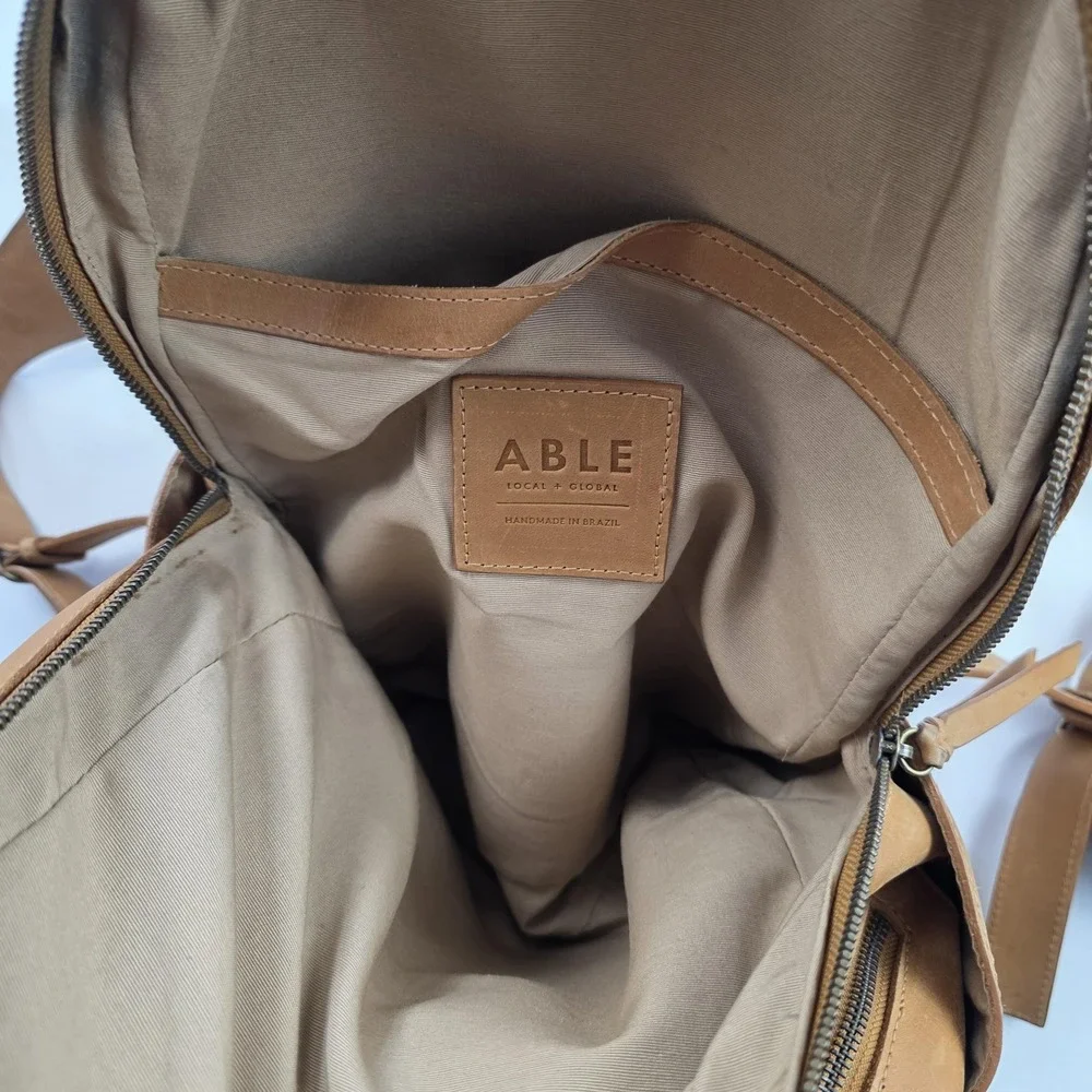 ABLE Backpack Brown 16 Inch Leather Women Laptop Bag Soft Case Travel Daypack